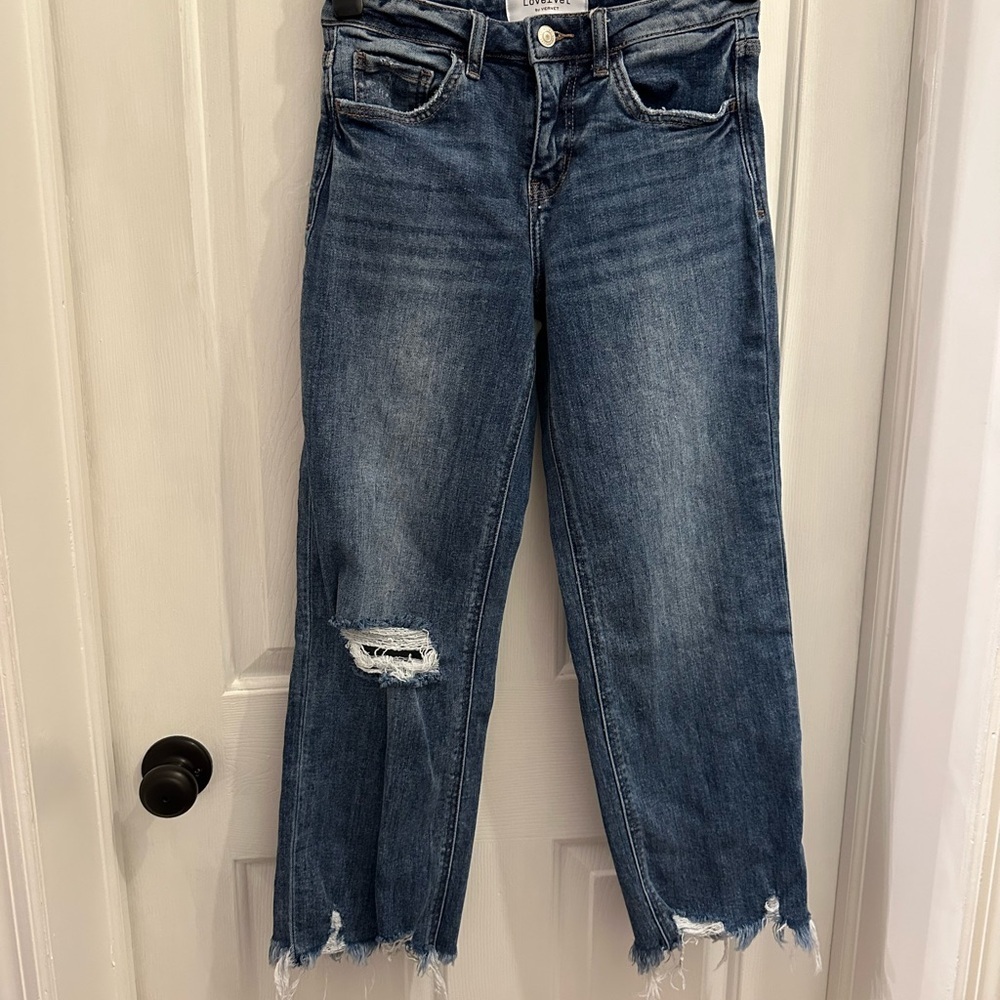 VERVET BY FLYING MONKEY Blue Cropped Distressed Jeans